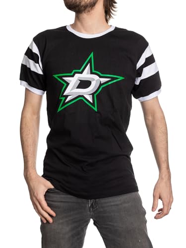 Calhoun NHL Surf & Skate Mens Shoulder Stripe Varsity Inset Sleeve Retro Style T-Shirt – The Coastal Collection (Dallas Stars, X-Large)