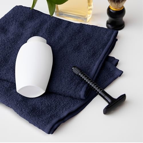 Image of Avalon Towels Salon Towel - Navy Blue Hand Towels Bulk Pack of 24 - 100% Cotton Absorbent Spa, Facial & Gym Towel for Working Out - 16x27 Inches (Not Bleach Proof)