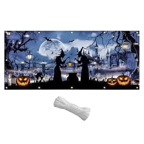 KIEUIENK Couverture de porte de garage d'Halloween, toile de fond d'Halloween pour garage, 2,1 x 4,8 m, citrouille, bannière d'Halloween avec corde, bannière de porte de garage d'Halloween pour mur,