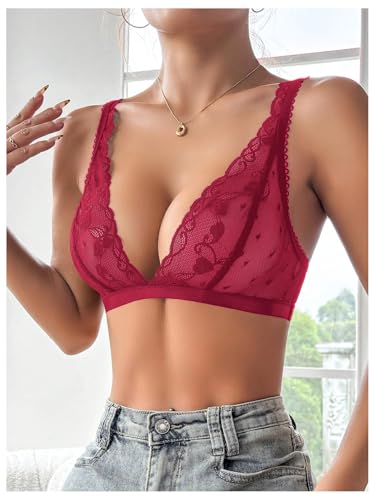 Image of SOLY HUX Women's Lace Bras Deep V Neck Wireless Bra Comfort Everyday Bralette