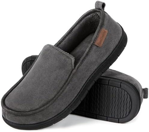 EverFoams Mens Moccasin Slippers Memory Foam Indoor Outdoor House Shoes with Rubber Sole