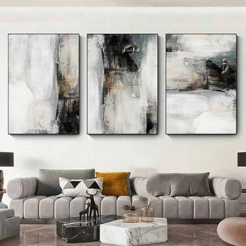Impressions encadrees premium triptyque de peintures vintage dore noir et gris