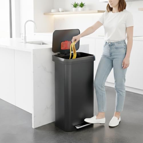 Image of iTouchless SoftStep 20 Gallon / 75 Liter Extra-Large Outdoor & Indoor Recycling Bin, Matte Gray Stainless Steel, Heavy-Duty Step Trash Can with Odor Filter, Dent-Proof Lid for Garage, Patio, Workshop