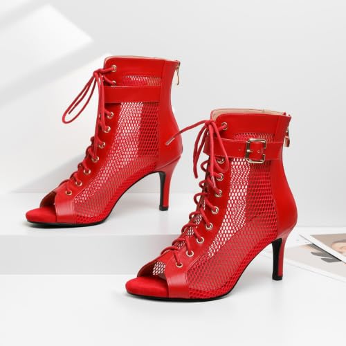Image of Susanny High Heel Boots for Women,Womens Platform Boot Heels Sexy Round Toe Lace UP High Heels Mid Calf Boots
