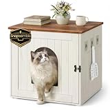 SONGMICS Home Katzenklo-Schrank, Snapsemble – superschnelle Montage, Katzenschrank, doppelte Verschlüsse, Katzenhaus, mit Haken, 55 x 50 x 50 cm, vintageweiß-honigbraun PCL234WJ02