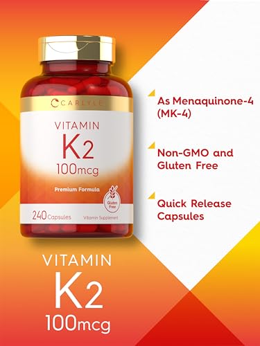 carlyle vitamin k2 supplement 100 mcg  k2 mk-4  240 capsules  non-gmo amp gluten free