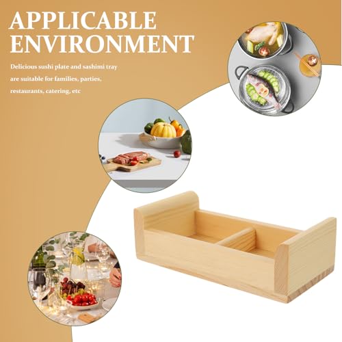 Plato rectangular divisor para sashimi de madera miniatura 3