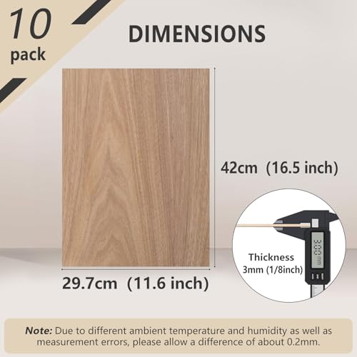 Creatorally Sperrholzplatte 3mm, Laser Material Sperrholz Holzplatten A3 10 Stück, Lasergravur Rohlinge Holz für Lasercut, CNC Schneiden Brandmalerei (Walnuss)