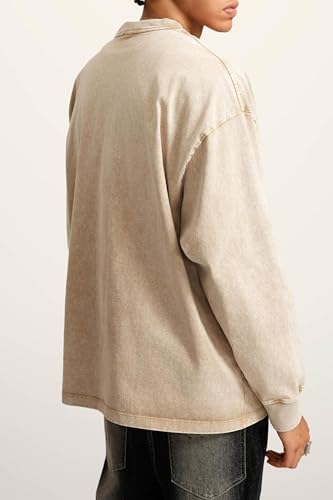 hathne Men's Vintage Acid Wash Oversized T-Shirts Long Sleeve Unisex Crewneck Cotton Tees Sweatshirt4