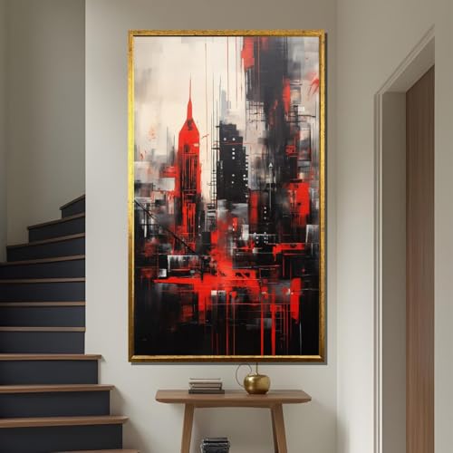 Tableau abstrait sur toile de haute qualité paysage urbain design 70 x 110 cm