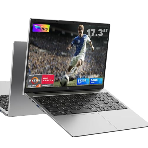 ACEMAGIC Ordenador Portatil 17,3 Pulgadas Ryzen 4300U hasta 3,7 GHz (Superar N95/N150/3500U/3200U) Portátil 16GB Ram DDR4 512GB SSD Expansión 2TB, 1080P FHD, USB, BT, HDMI, Laptop Plata para Trabajo