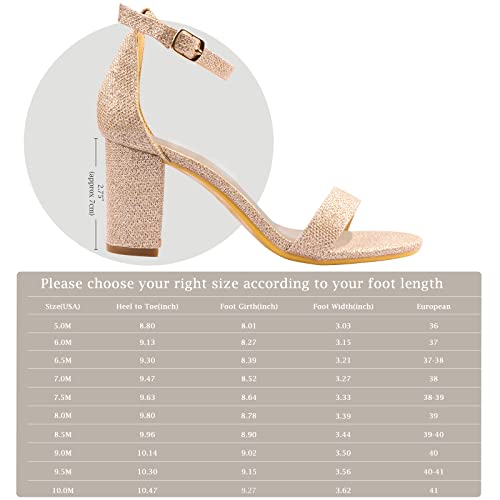 Ankis Gold Heels For Women - Open Toe Ankle Strap Chunky Heel Pump Sandals Party Wedding Strappy Buckle Sandals 2.75 Inches #TOP3