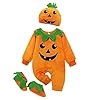 Générique Deguisement Citrouille Bébé Fille Garçon Citrouille Barboteuse Body Halloween Bebe et Chaussures Chapeau Déguisement Bébé Halloween 1-24 Mois