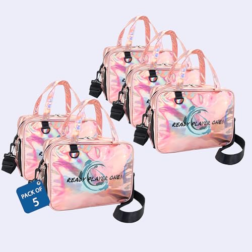 Image of Kuber Industries Pack of 5 Stylish Cosmetic /Makeup Organizer Bag with Zip & Sling Strap | Makeup & Toiletry Travel Kit for Women | Vanity Case with Side Compartment | YJ-33-GD | Gradient Pink