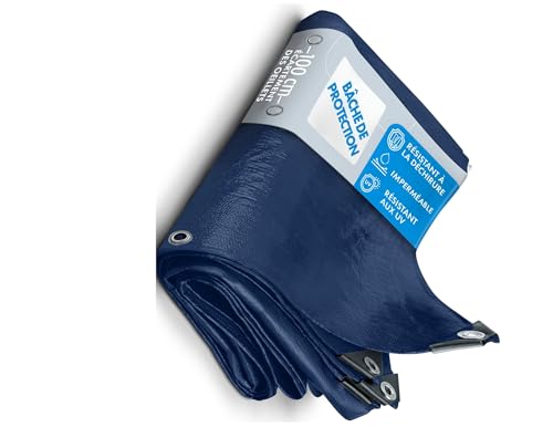 Bache imperméable etm® avec oeillet | Bache de protection extérieur & intérieur | Bache étanche & résistante à l'eau et UV | Epaisse densité 140g/m² | Bleu - env. 1.5x6m