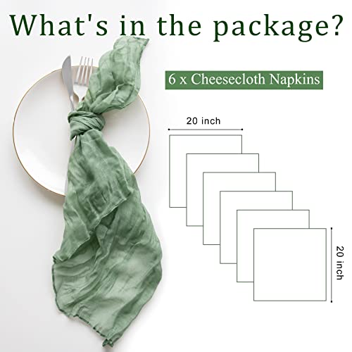 6 Pack Cheesecloth Napkins With Wrinkle 20×20 Inches Sage Green Gauze Table Napkins Cheese Cloth Napkins For Wedding Birthday Party St. Patrick's Day Home Dinner Decor #TOP3