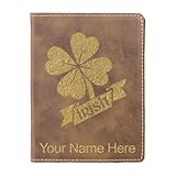 LaserGram Faux Leather Passport Holder, Irish Clover, Personalized Engraving Included (Rustic)