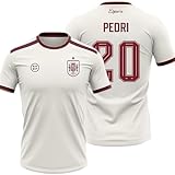 Camiseta España 2026-2028 | Pedri 20 Dorsal y Nombre | Color Blanco con Detalles Granate | Manga Corta | Diseño Futbol Aficionados | Tejido Transpirable Deportivo
