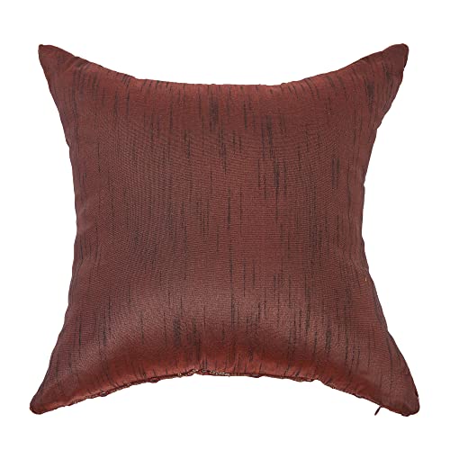 Image of Brown Cushion Covers with Embroidery Work, Embroidered Cushion Cases 18x18 Set of 2, Silk Pillow Covers for Sofa and Couch, Fancy Kushan 18 inches