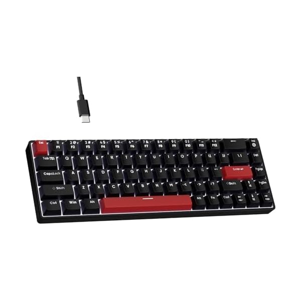 FFJ Portable 60% Mechanical Gaming Keyboard, Anti-ghostin, White LED Backlight, Compact 68 Keys Mini Wired Keyboard with Linear Red Switch for Windows Laptop PC Mac Gamer – Black
