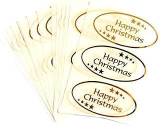 Pack of 24 Happy Christmas Stickers, Bright Shiny Gold on Clear Transparent - Labels for Cards, Festive Craft and Decoration