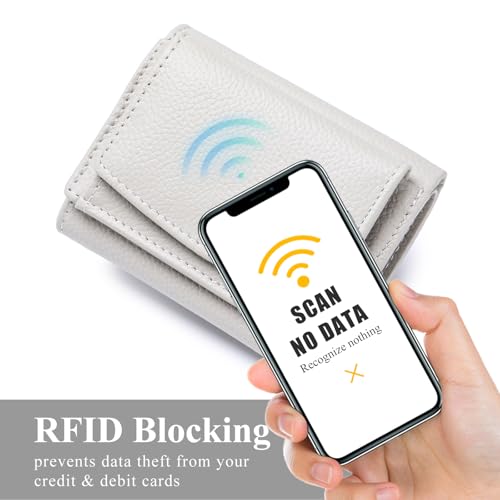 Image of Small Wallet Women Genuine Leather RFID Blocking Trifold Tiny Wallets with Snap Coin Pouch 7 Card Solts