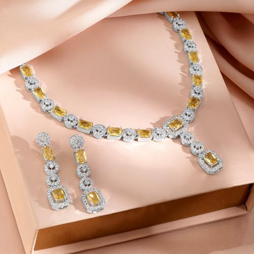 Image of Rubans American Diamond Zirconia Necklace Set Stylish Jewellery Gift for Women & Girls