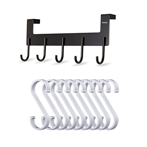 Udenis Over Door Hanger And 14Pack S Hook,Heavy Duty,Hanging Towel,Robe,Coat,Clothes,Bag,Belt,Backpack,Heavy Duty,Over Door Rack For Bathroom,Bedroom,Closet,Dorm,Extra,Anti Rust,Lightweight,Black #TOP11