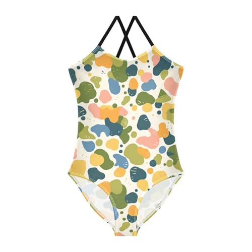 KLL Camouflage Army with Shark Silhouette Watercolor Girls' 1-Piece Swimsuits Summer Swimming Suits Adjustable Strap Cute