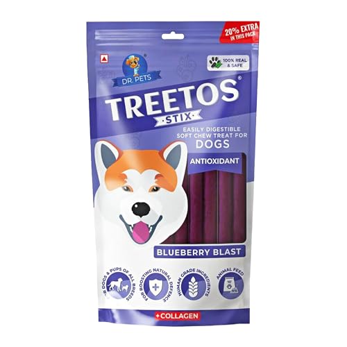 Image of Dr. Pets 85g Treetos Chicken Stix Dog Treats | Blueberry Blast Flavour | Soft Chew Sticks for Puppies & Adult Dogs | Training Reward Treat | Easy to Digest | Pouch Pack
