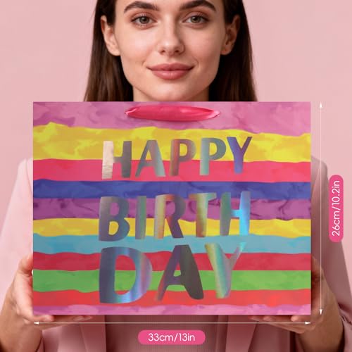 Image of JMANNI Large Happy Birthday Gift Bag with Tissue Papers and Greeting Card,Portable Paper Gift Bags with Handles, Colorful Present Bags for Women Girls Birthday Party Supplies 13 inch x 10.2 inch x 4.7 inch