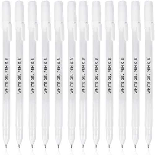 Dacono Lot De 12 Stylos Blancs, Pointe Extra Fine 0,8 Mm, Stylos À Encre Gel Blanc Pour Artistes, Stylo Gel Bla-nc, Stylo À Encre Blanche, Sty-lo Blanc Pour...