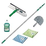 UNGER Wintergarten Reinigungsset (inkl. Reinigungsmittel, Fensterwischer, Verlängerungsstange, Mikrofasertücher, streifenfreie Reinigung) AK130
