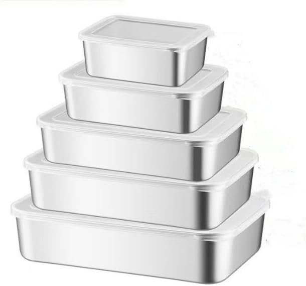 5 pack Stainless Steel Food Storage Containers Metal Food Lunch Box Stackable Bento Box with Lid for Kitchen Travelnic and Camping Tableware