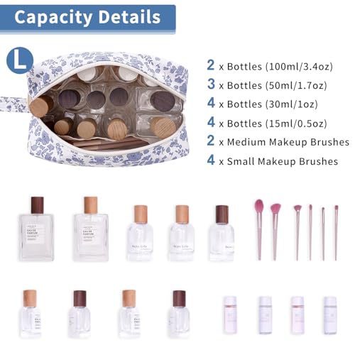 Image of Narwey Cute Makeup Bag Small Toiletry Bag Travel Cosmetic Bag Organizer Make Up Bags with Organized Pockets for Women (Little Grayish Blue Flower, Large)