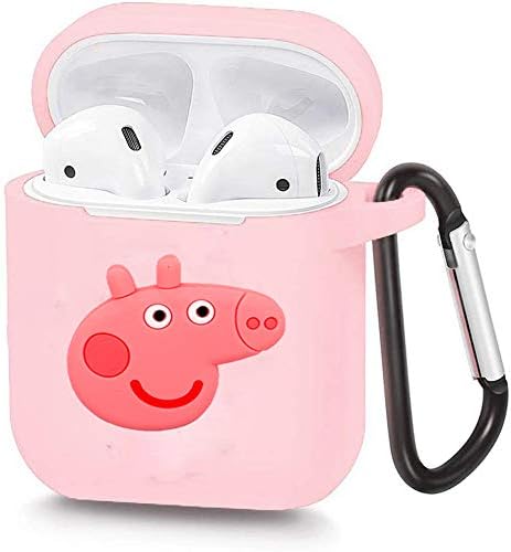 AirPods Case Soft Silicone Shockproof Cover for Apple Airpods 2 1,Pink Pig Piggy 3D Cartoon Unique Design Skin Kits Cases with Carabiner Holder for Girls Teens Air Pods (Peppa Pig)
