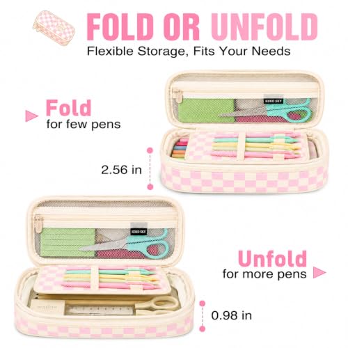 Image of Pencil Case, Large Capacity Aesthetic Pencil Cases with Durable Zipper, Big Stationery Pencil Pouch for Women & Men , Adults Portable Storage Organizer Bag for College, Office, Travel (Pink Grid)