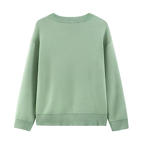 Image of Women's Tight Cuff Long Sleeve Crew Neck Solid Button Down Cable Ribbed Knit Classic Cardigan Sweater