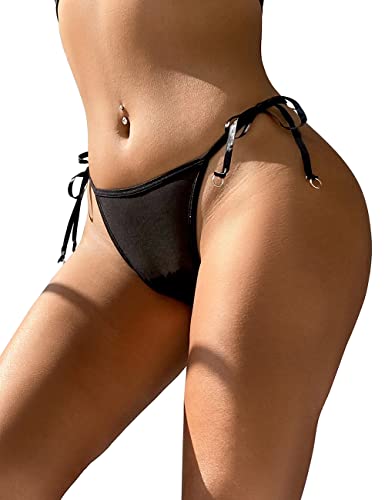 Comeondear Tie Side G String Thongs - Plus Size Floral Lace Mesh Underwear Women Sexy Low Rise Embroidered T Back Thong Panties Black #TOP15