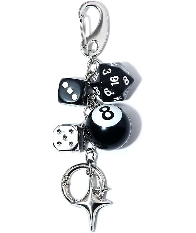 Premium 8-Ball Dice Charm Keychain with Metal Carabiner Clip | Gaming Style Bag & Key Pendant | Unisex Cool Accessories for Keys, Backpack & Car-image-26