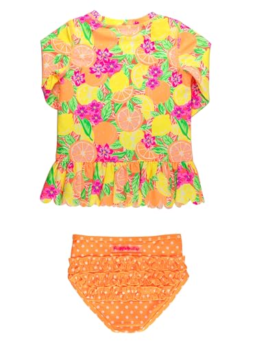 Image of RuffleButts Baby /Toddler Girls Scalloped Long Sleeve Rash Guard 2-Piece UPF50+ Sun Protected Swimsuit