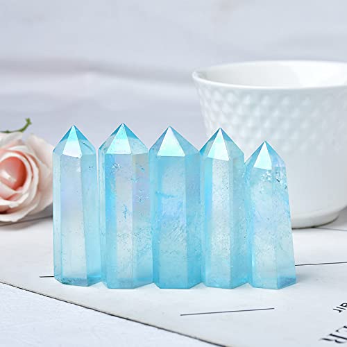 Point de cristal de quartz aura bleu de 60mm pour décoration maison - 8