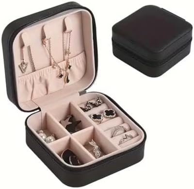 Porta Jóias Viagem Portátil em PU, Organizador Compacto com Ganch...
