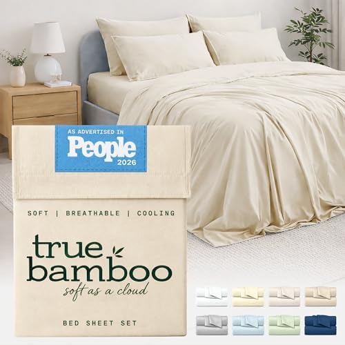TRUE BAMBOO Sheets Set Queen Size - Silky Soft & Naturally Coolin...