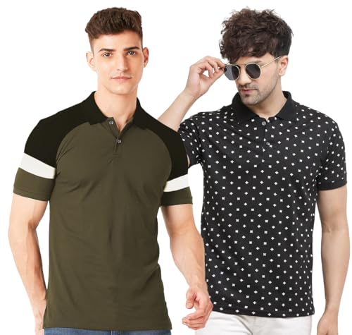 Image of LEOTUDE Men's Regular Fit Round Neck Colorblock T-Shirt for Men (Pack of 2)