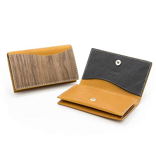 [VARCO REAL WOOD] design card case 名刺入れ カードケース メンズ レディース 本革 天然木 ウッド レザー 日本製 マスタード(グレイ)
