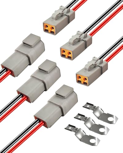PLUXPAER 12 AWG 2 Pin DTP Connector 2 Way Automotive Waterproof Electrical Connectors Heavy Duty 12 Gauge Cable Wire Male and Female Quick Connect Harness for Car Truck Boat LED-3 Pack