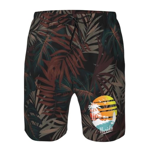 Florida Miami Palm Trees Beach Sun Men's Casual Board Shorts Swim Trunks Swimwear Bathing Suits,4