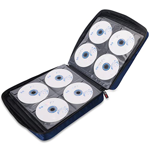 CCidea 200 Capacity CD or DVD Case Holder Portable Wallet Disc Storage Binder Nylon CD Bag for Car, Home, Travel Carrying Protector Organizer (200-Blue)