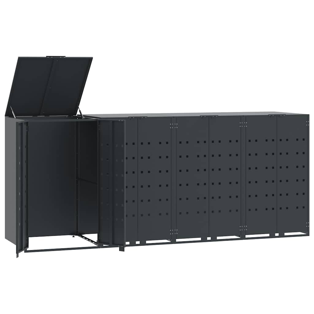 Pojemnik na śmieci na 4 tony, antracyt, 276 x 79 x 117 cm, obudowa kosza na śmieci ze stali malowanej proszkowo ze sprężyną gazową i otworami wentylacyjnymi